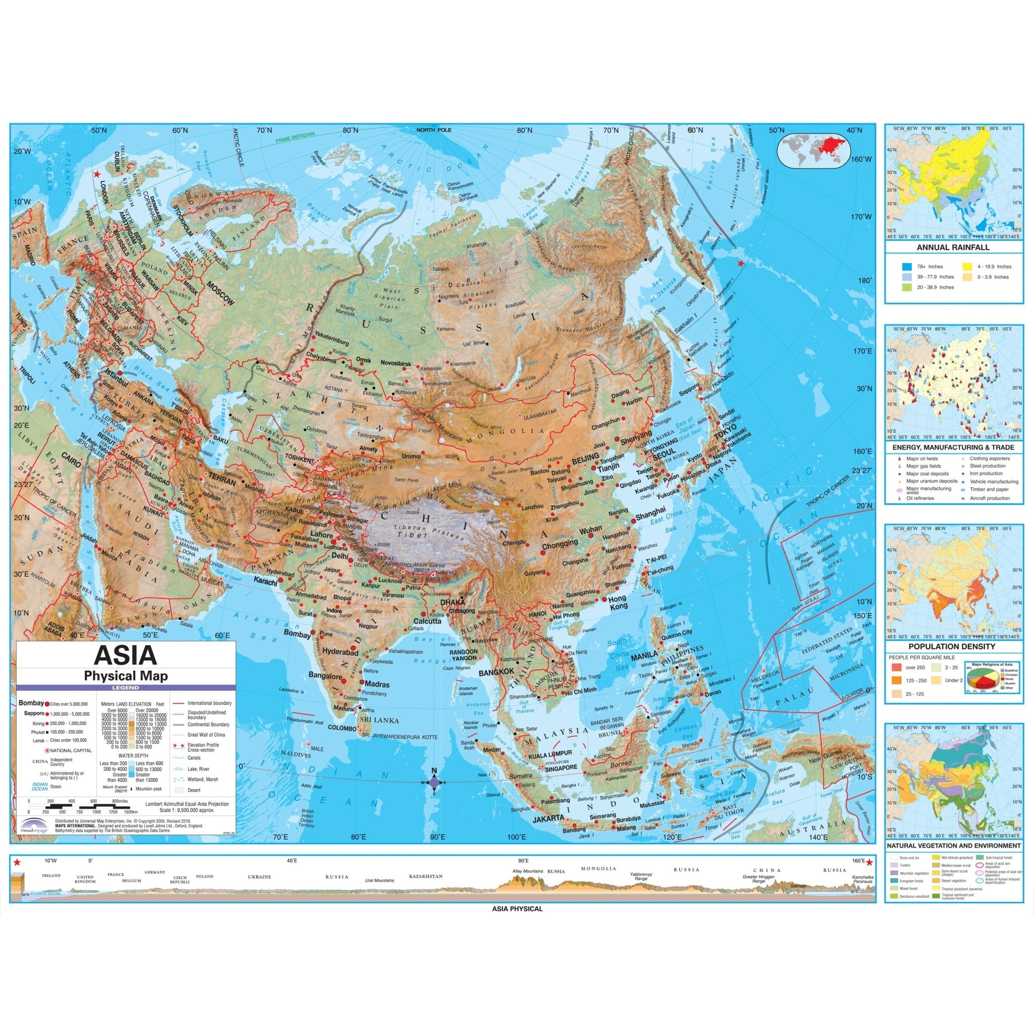 Asia Advanced Physical Wall Map Shop Classroom Maps Ultimate Globes Asia Advanced Physical Wall Map 203129