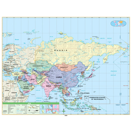 Asia Essential Wall Map - KA-ASIA-ESSTL-42X33-PAPER - Ultimate Globes