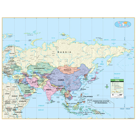 Asia Primary Wall Map - KA-ASIA-PRMRY-42X33-PAPER - Ultimate Globes