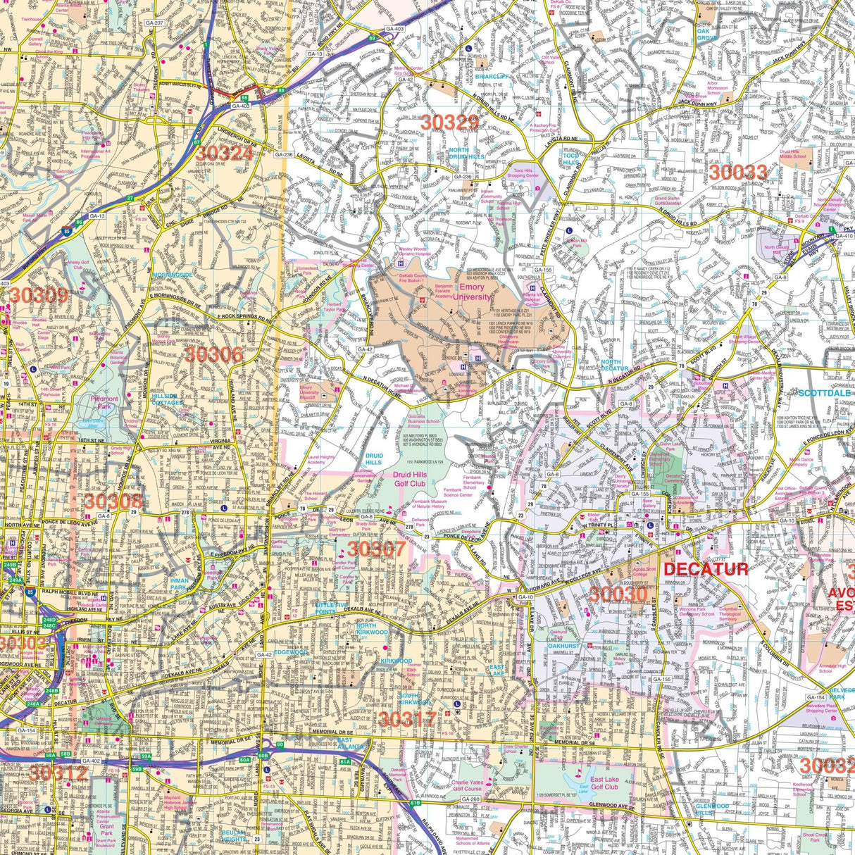 Atlanta, GA Metro Area Wall Map - KA-C-GA-ATLANTA-LAMINATED - Ultimate Globes