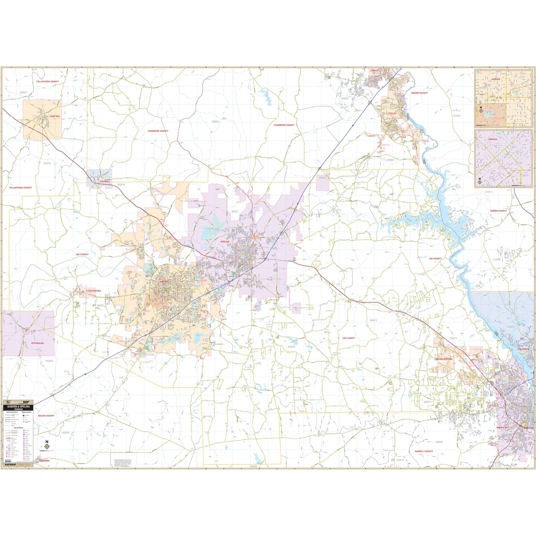 Auburn/Opelika AL Wall Map » Shop City & County Maps – Ultimate Globes