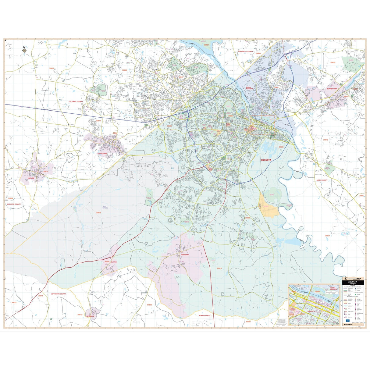 Augusta, GA Wall Map - KA-C-GA-AUGUSTA-PAPER - Ultimate Globes