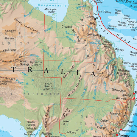 Australia Advanced Physical Wall Map - Ultimate Globes - POD - KA - AUSTRALIA - ADV - PHY - 53X42 - PAPER - Ultimate Globes