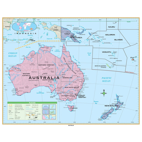 Australia Essential Wall Map - Ultimate Globes - POD - KA - AUSTRALIA - ESSTL - 45X36 - PAPER - Ultimate Globes