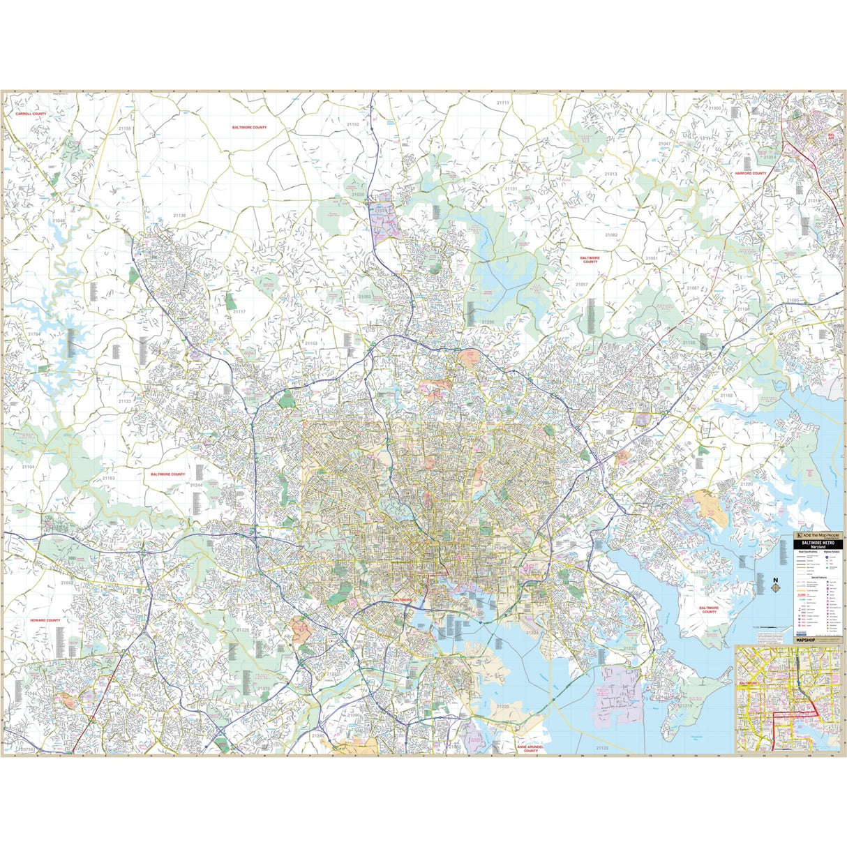 Baltimore, Maryland Wall Map - KA-C-MD-BALTIMORE-PAPER - Ultimate Globes