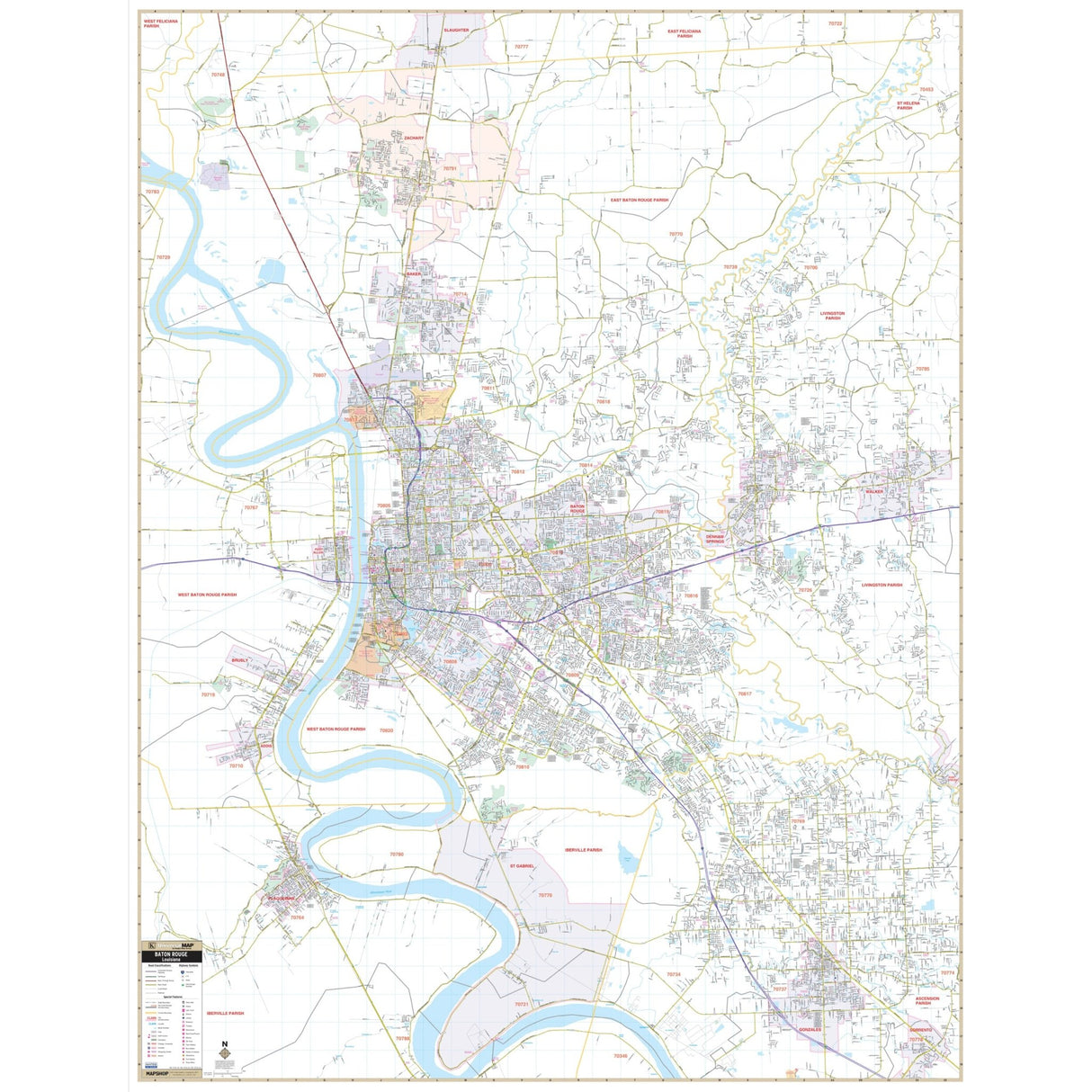 Baton Rouge, LA Wall Map - KA-C-LA-BATONROUGE-PAPER - Ultimate Globes