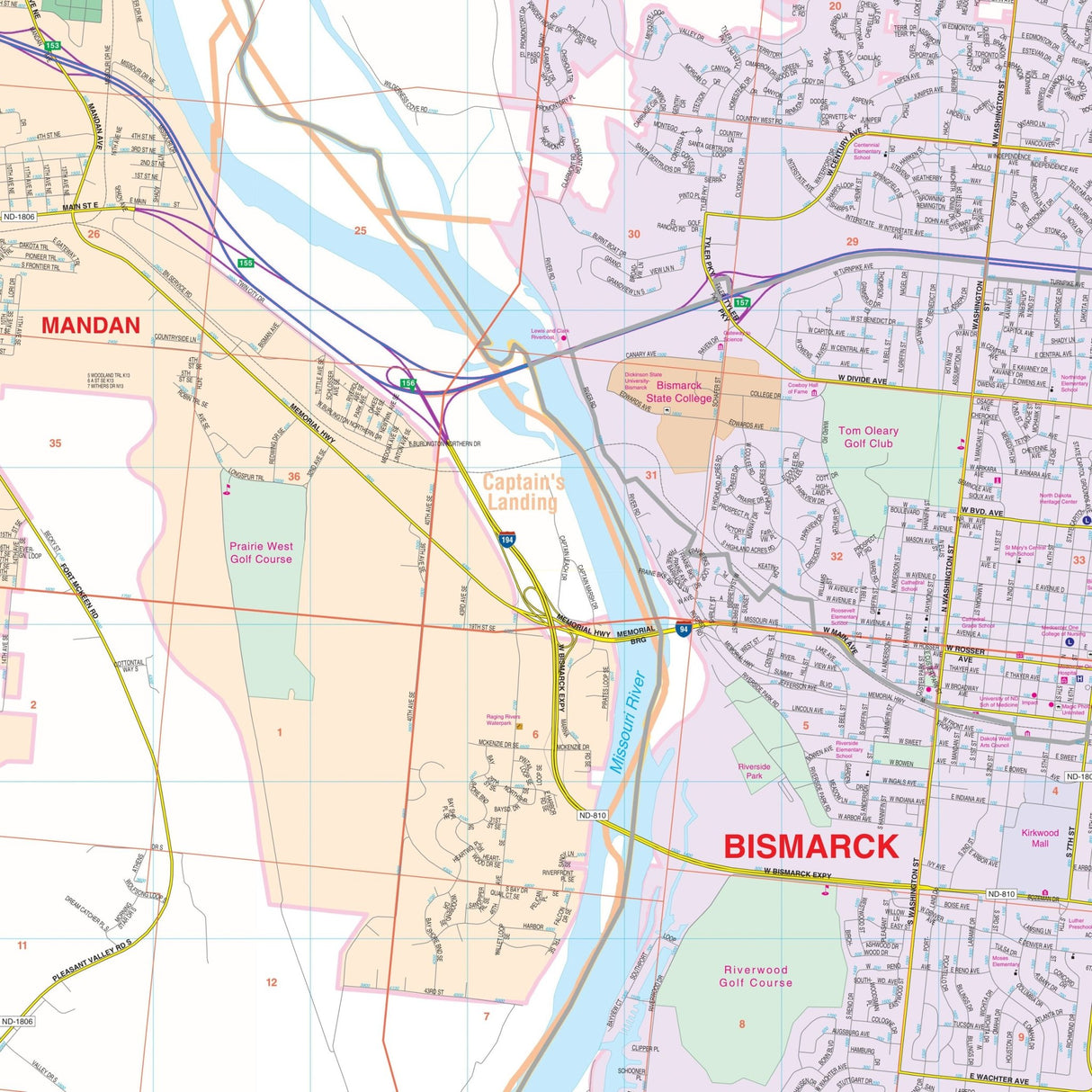 Bismarck & Mandan, ND Wall Map - KA-C-ND-BISMARCK-PAPER - Ultimate Globes