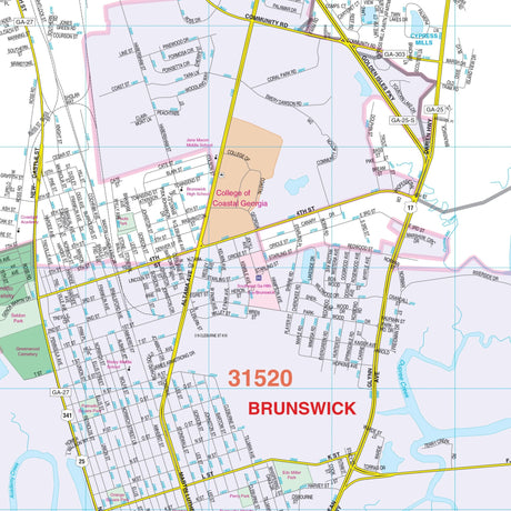 Brunswick, GA Wall Map - Ultimate Globes - POD - KA - C - GA - BRUNSWICK - PAPER - Ultimate Globes