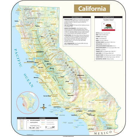 California Shaded Relief State Wall Map - Ultimate Globes - POD - KA - S - CA - SHR - 32X38 - PAPER - Ultimate Globes