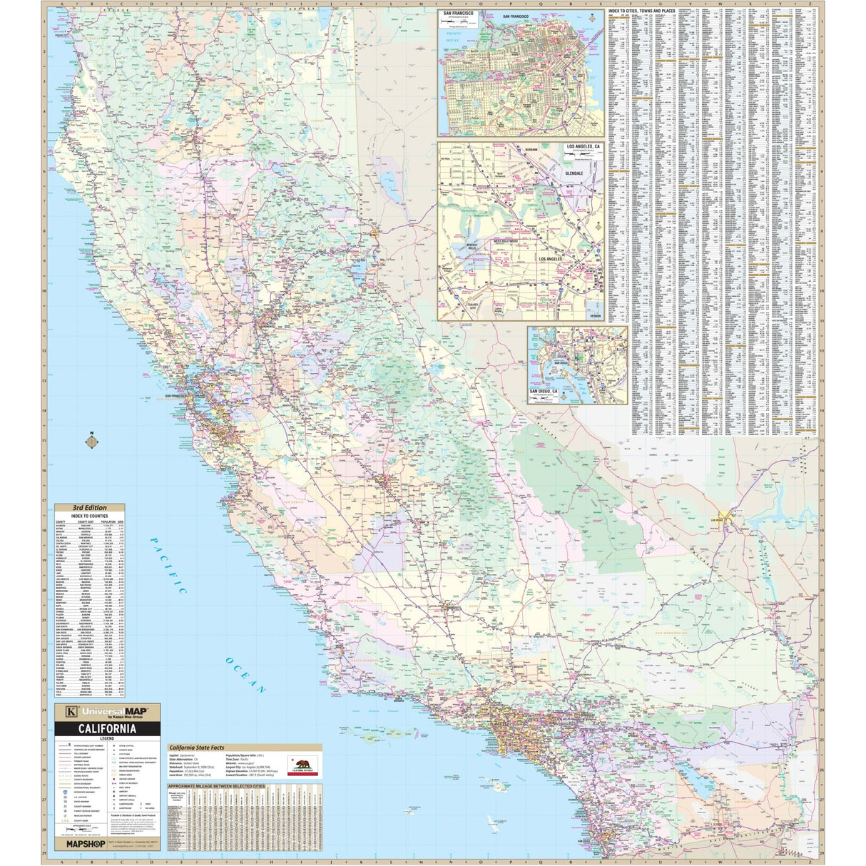 California State Wall Map - KA-S-CA-WALL-PAPER - Ultimate Globes