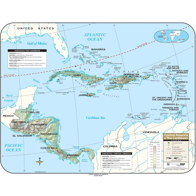 Central America Shaded Relief Wall Map - KA-CAM-SHR-38X30-PAPER - Ultimate Globes