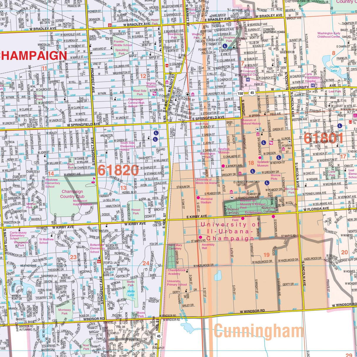 Champaign - Urbana, IL Wall Map - Ultimate Globes - POD - KA - C - IL - CHAMPAIGN - PAPER - Ultimate Globes