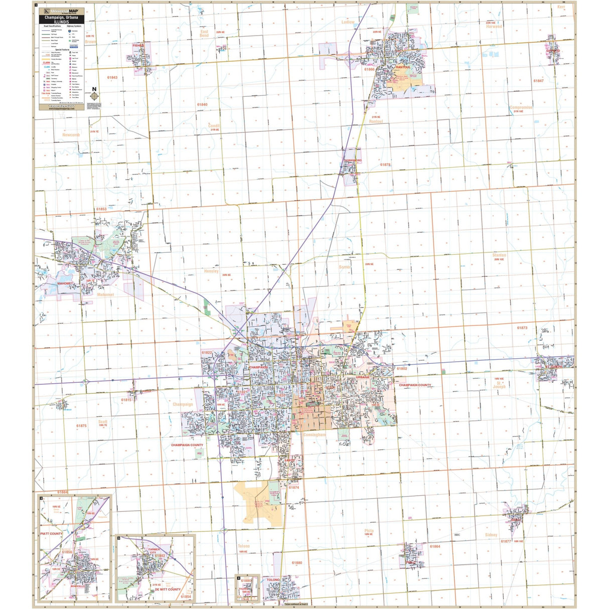 Champaign - Urbana, IL Wall Map - Ultimate Globes - POD - KA - C - IL - CHAMPAIGN - PAPER - Ultimate Globes