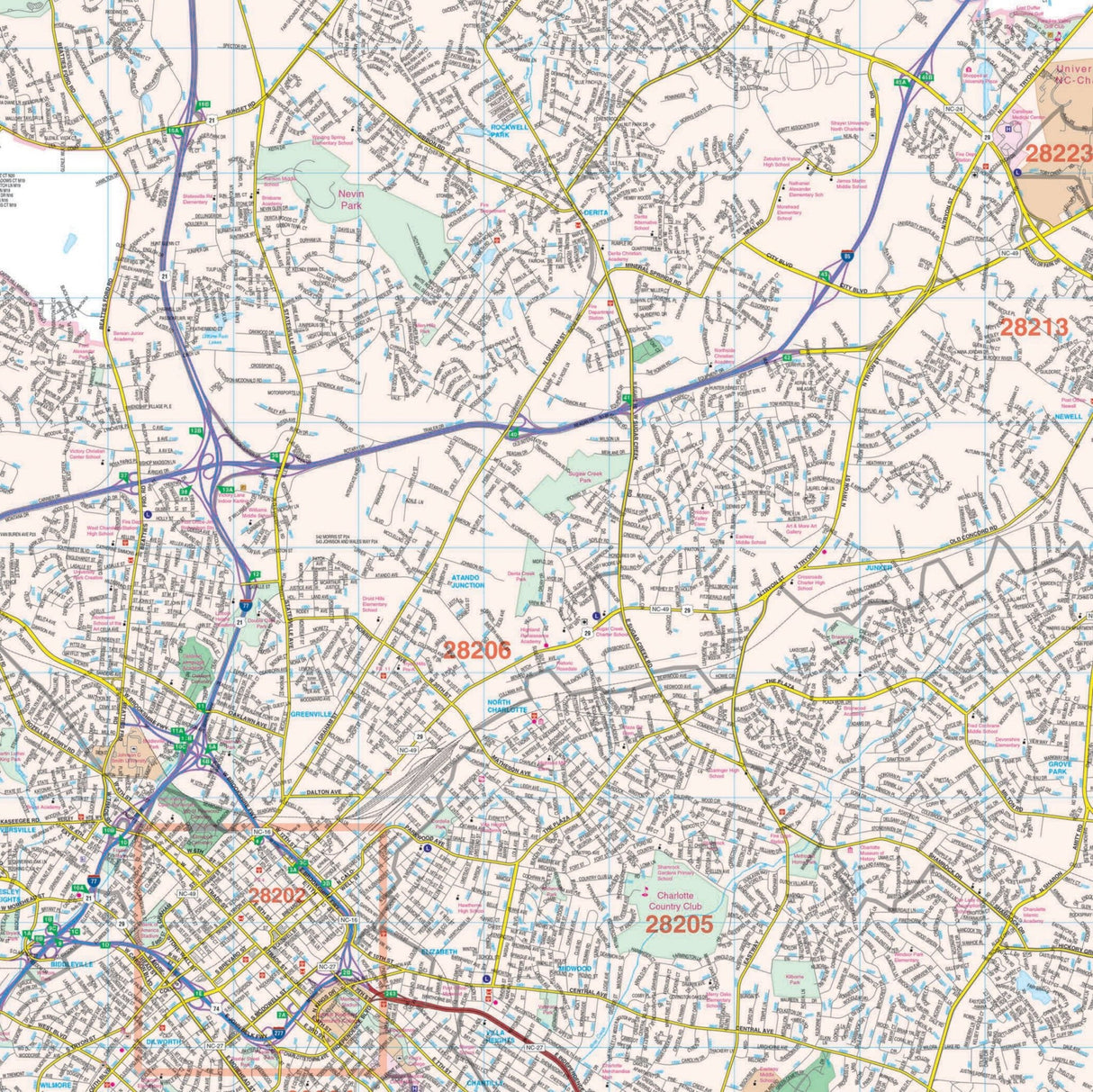 Charlotte, NC Wall Map - KA-C-NC-CHARLOTTE-PAPER - Ultimate Globes