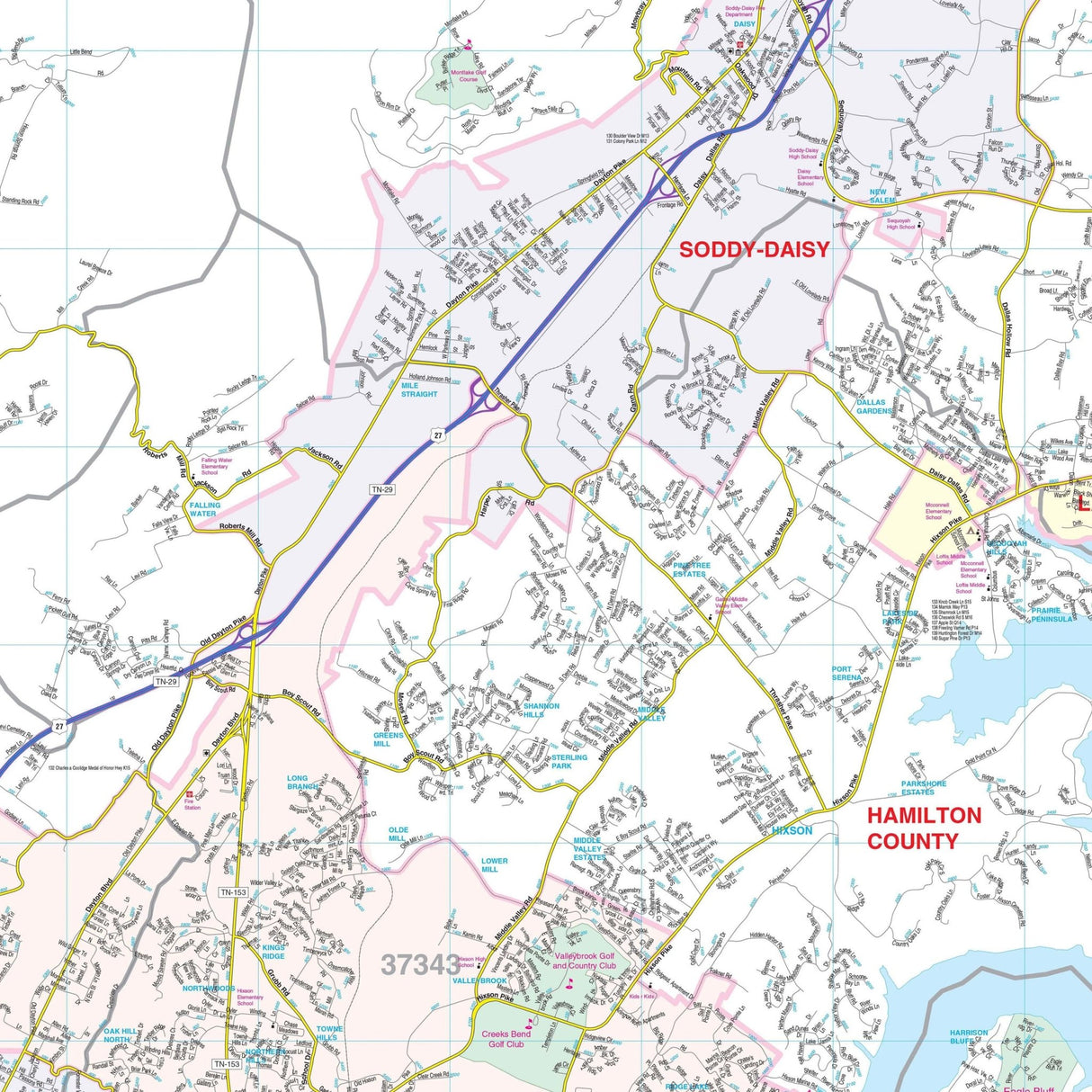Chattanooga & Hamilton County, TN Wall Map - KA-C-TN-CHATTANOOGA-PAPER - Ultimate Globes