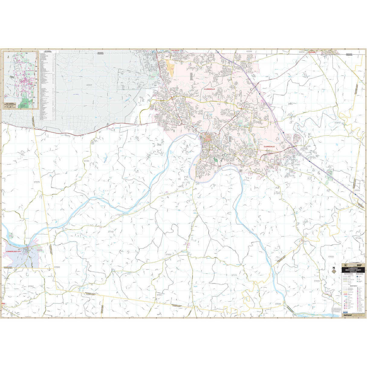 Clarksville & Montgomery County, TN Wall Map - KA-C-TN-CLARKSVILLE-PAPER - Ultimate Globes