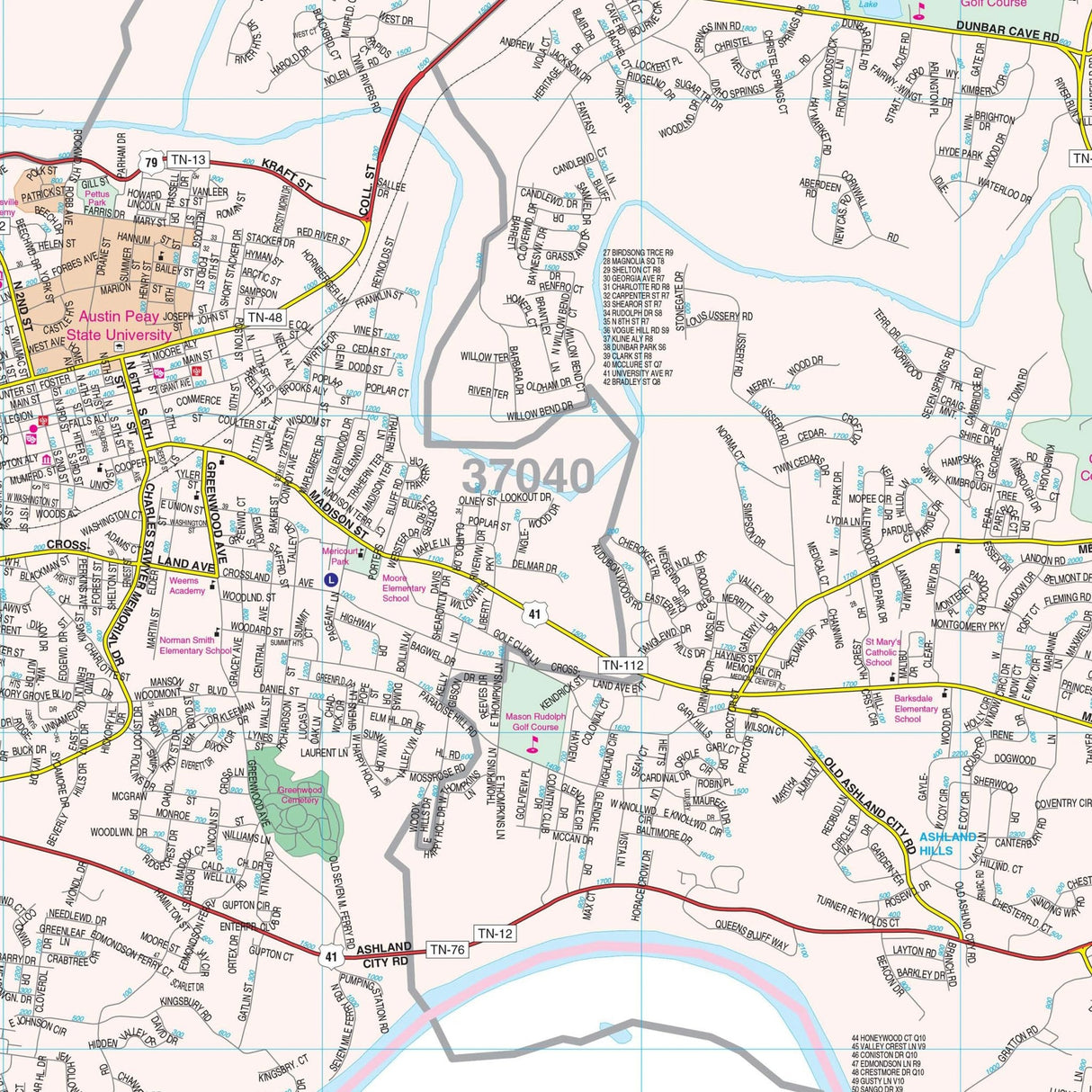 Clarksville & Montgomery County, TN Wall Map - KA-C-TN-CLARKSVILLE-PAPER - Ultimate Globes