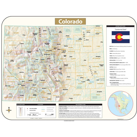 Colorado Shaded Relief State Wall Map - Ultimate Globes - POD - KA - S - CO - SHR - 38X29 - PAPER - Ultimate Globes