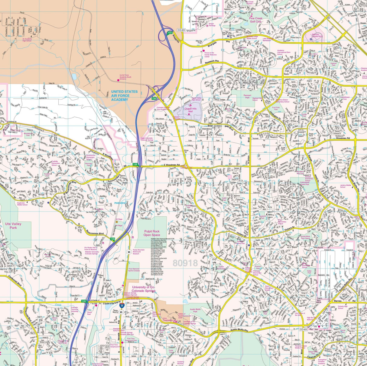 Colorado Springs, CO Wall Map - KA-C-CO-COLORADOSPRINGS-PAPER - Ultimate Globes