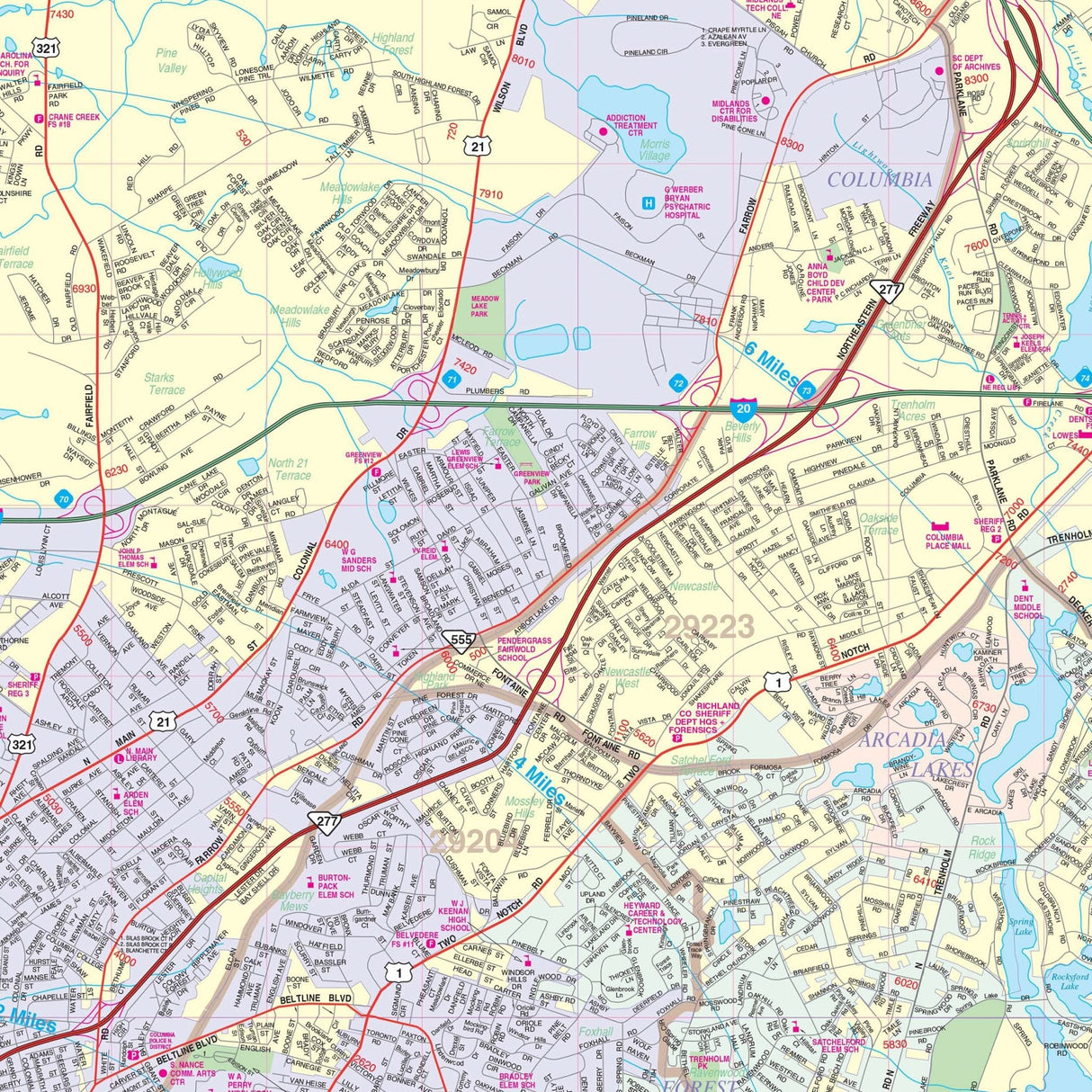 Columbia & Richland County, SC Wall Map - Ultimate Globes - POD - KA - C - SC - RICHLAND - PAPER - Ultimate Globes