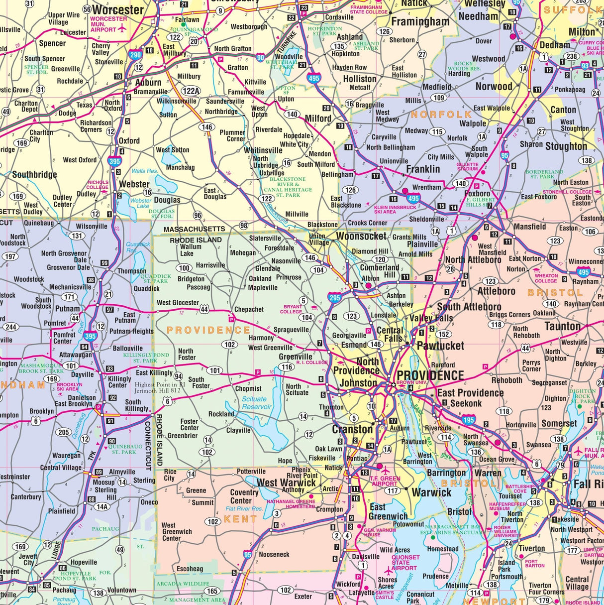 Connecticut, Rhode Island & Massachusetts Regional Wall Map - KA-R-CTRIMA-PAPER - Ultimate Globes