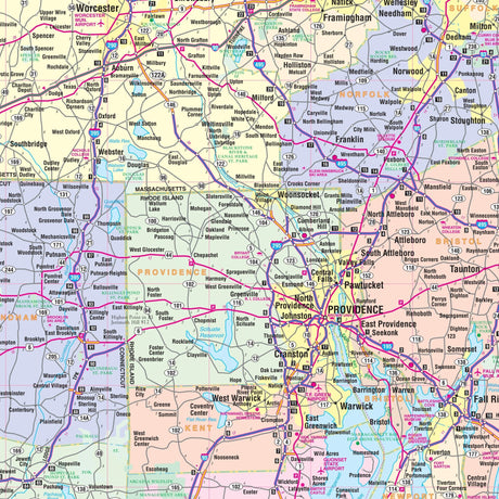 Connecticut, Rhode Island & Massachusetts Regional Wall Map - Ultimate Globes - POD - KA - R - CTRIMA - PAPER - Ultimate Globes