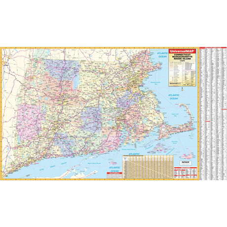 Connecticut, Rhode Island & Massachusetts Regional Wall Map - KA-R-CTRIMA-PAPER - Ultimate Globes
