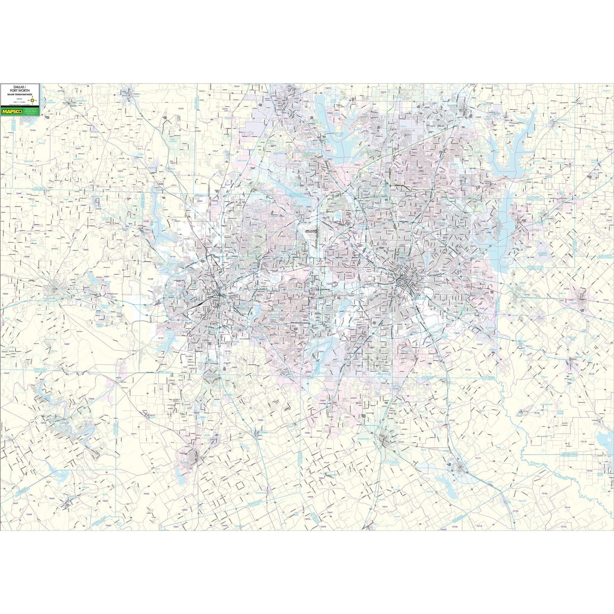 Dallas - Fort Worth, TX Major Thoroughfares Wall Map - Ultimate Globes - POD - KA - C - TX - DFWTFARES - PAPER - Ultimate Globes