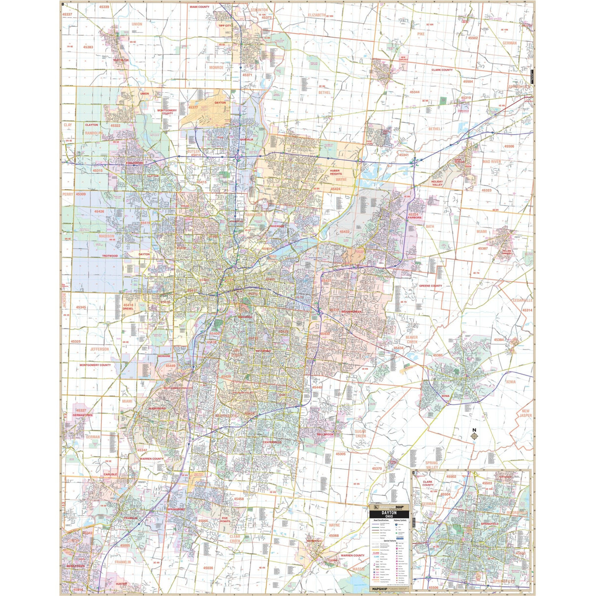 Dayton, OH Wall Map - Ultimate Globes - POD - KA - C - OH - DAYTON - PAPER - Ultimate Globes