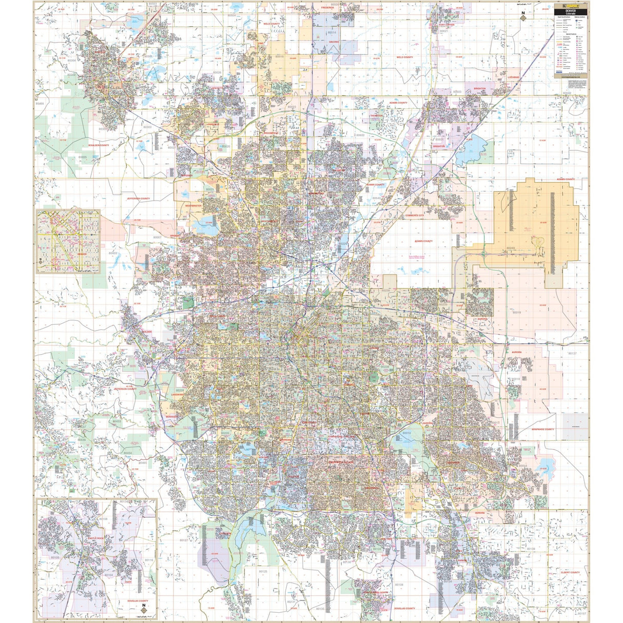 Denver, CO Metro Area Wall Map - KA-C-CO-DENVERMETRO-LAMINATED - Ultimate Globes