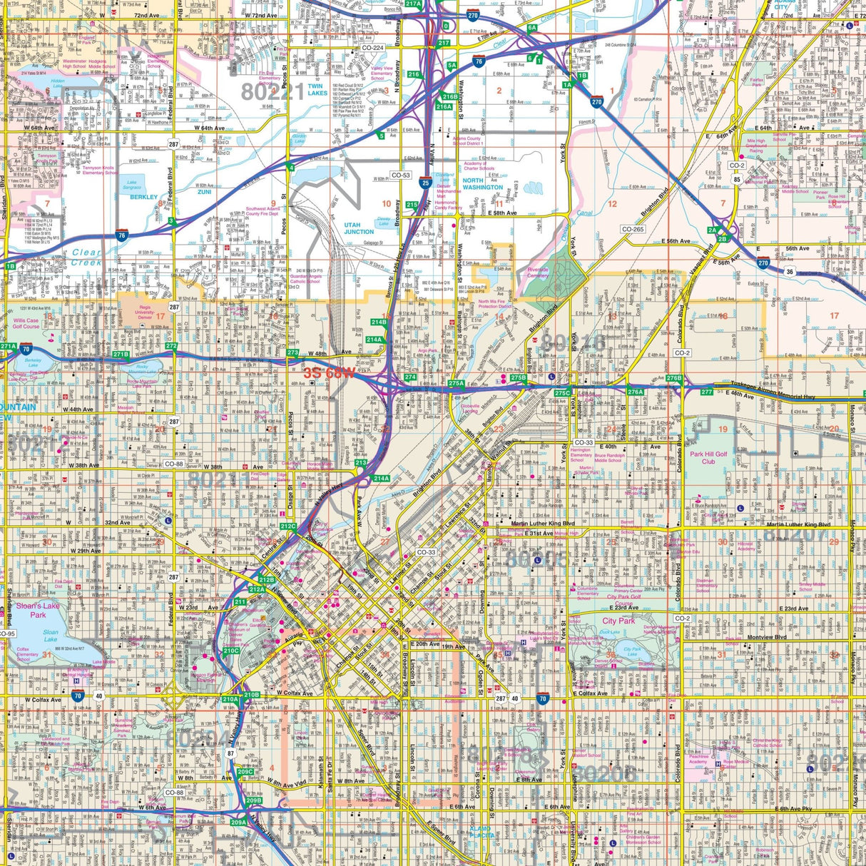Denver, CO Metro Area Wall Map - KA-C-CO-DENVERMETRO-LAMINATED - Ultimate Globes