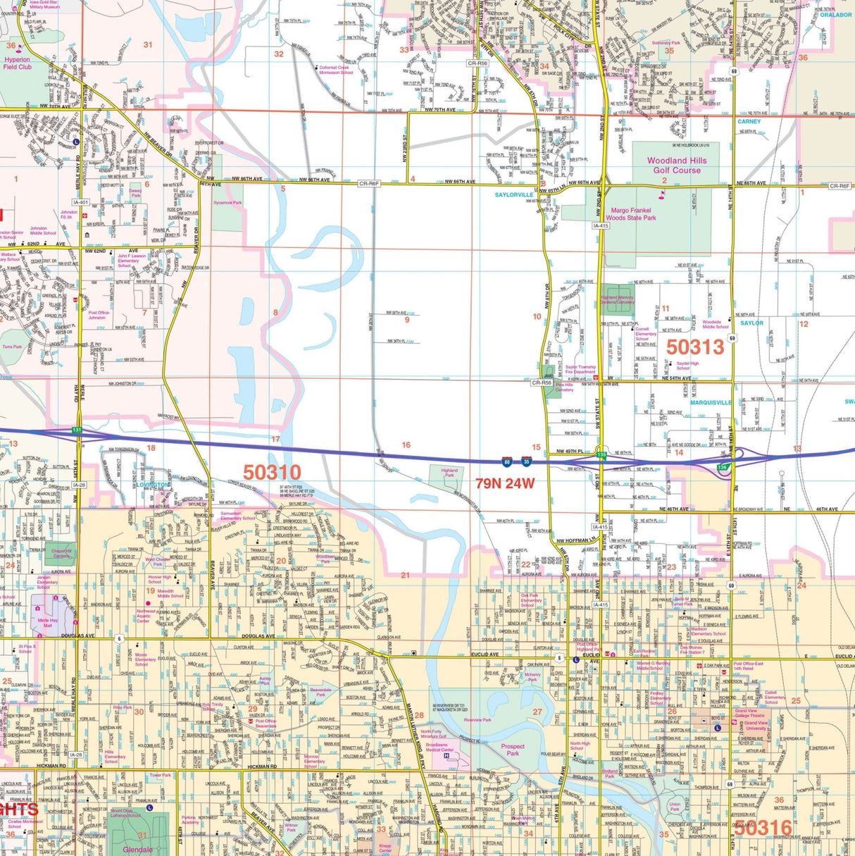 Des Moines, IA Wall Map - KA-C-IA-DESMOINES-PAPER - Ultimate Globes