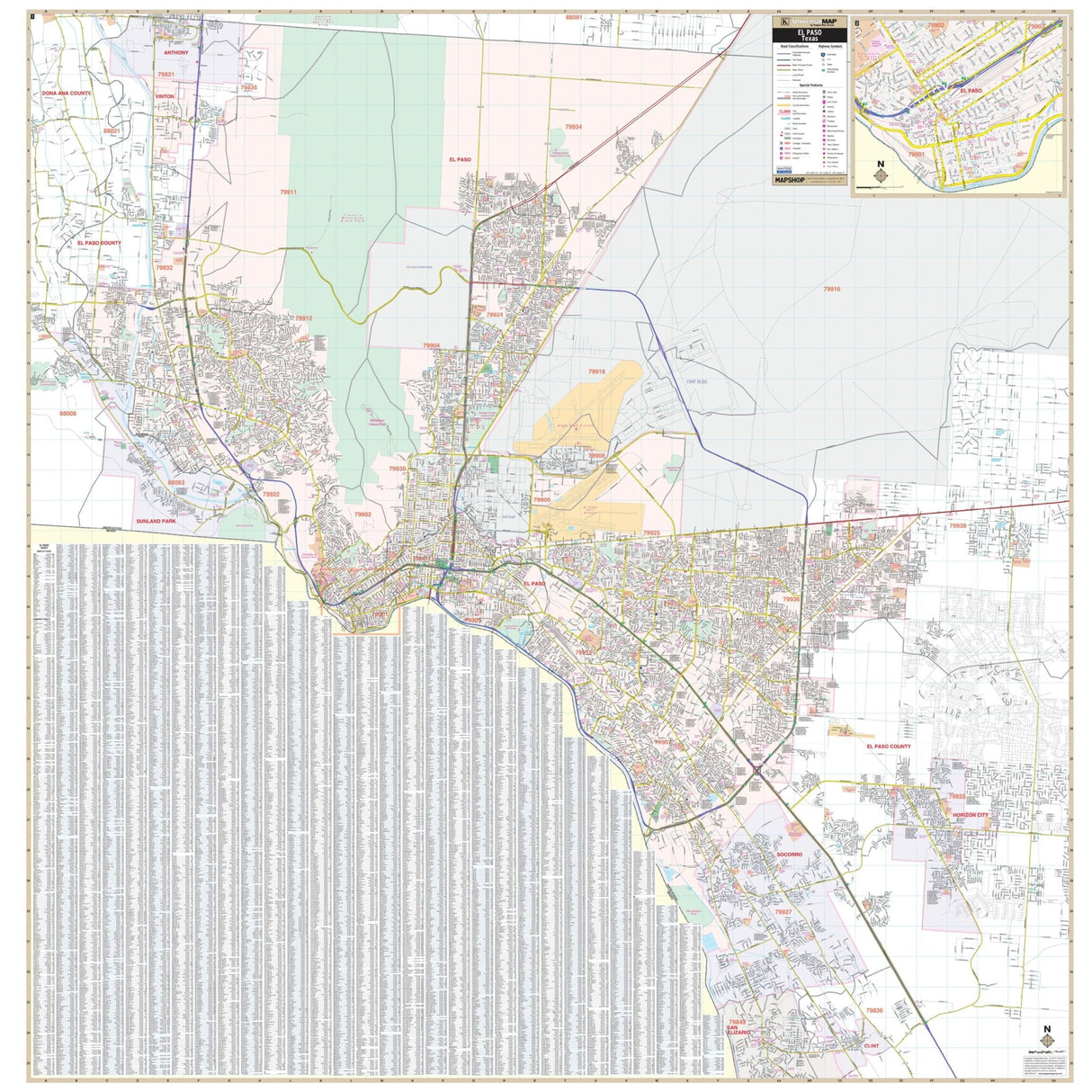 El Paso, TX Wall Map - KA-C-TX-ELPASO-PAPER - Ultimate Globes