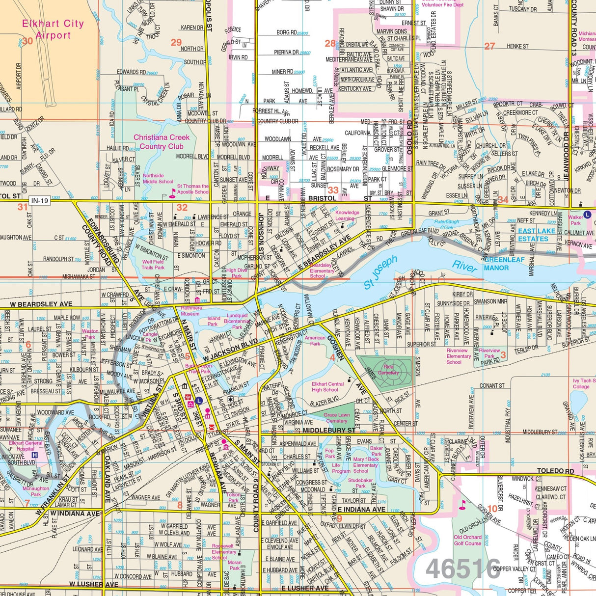 Elkhart County, IN Wall Map - KA-C-IN-ELKHART-PAPER - Ultimate Globes