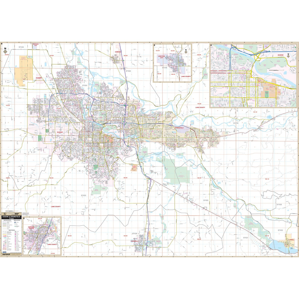 Eugene - Springfield, OR Wall Map - Ultimate Globes - POD - KA - C - OR - EUGENE - PAPER - Ultimate Globes