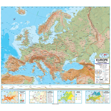 Europe Advanced Physical Wall Map - KA-EUR-ADV-PHY-46X42-PAPER - Ultimate Globes