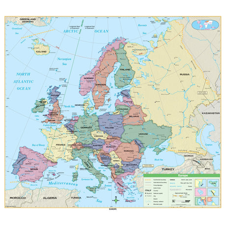 Europe Essential Wall Map - Ultimate Globes - POD - KA - EUR - ESSTL - 42X53 - PAPER - Ultimate Globes