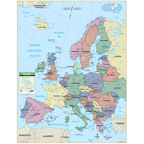 Europe Primary Wall Map - Ultimate Globes - POD - KA - EUR - PRMRY - 42X53 - PAPER - Ultimate Globes