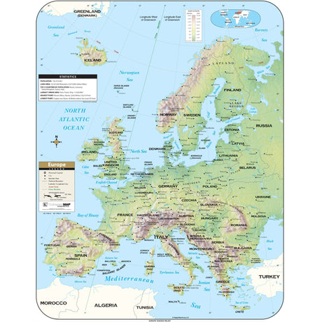 Europe Shaded Relief Wall Map - Ultimate Globes - POD - KA - EUR - SHR - 29X38 - PAPER - Ultimate Globes