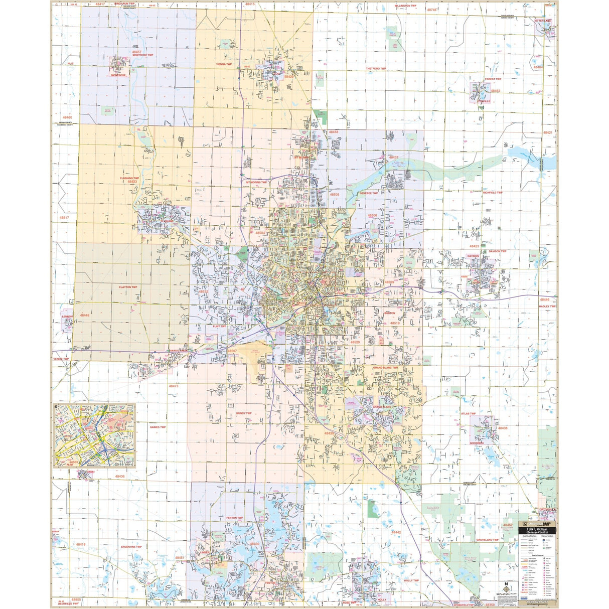 Flint, MI Wall Map - KA-C-MI-FLINT-PAPER - Ultimate Globes