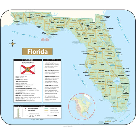 Florida Shaded Relief State Wall Map - Ultimate Globes - POD - KA - S - FL - SHR - 38X32 - PAPER - Ultimate Globes