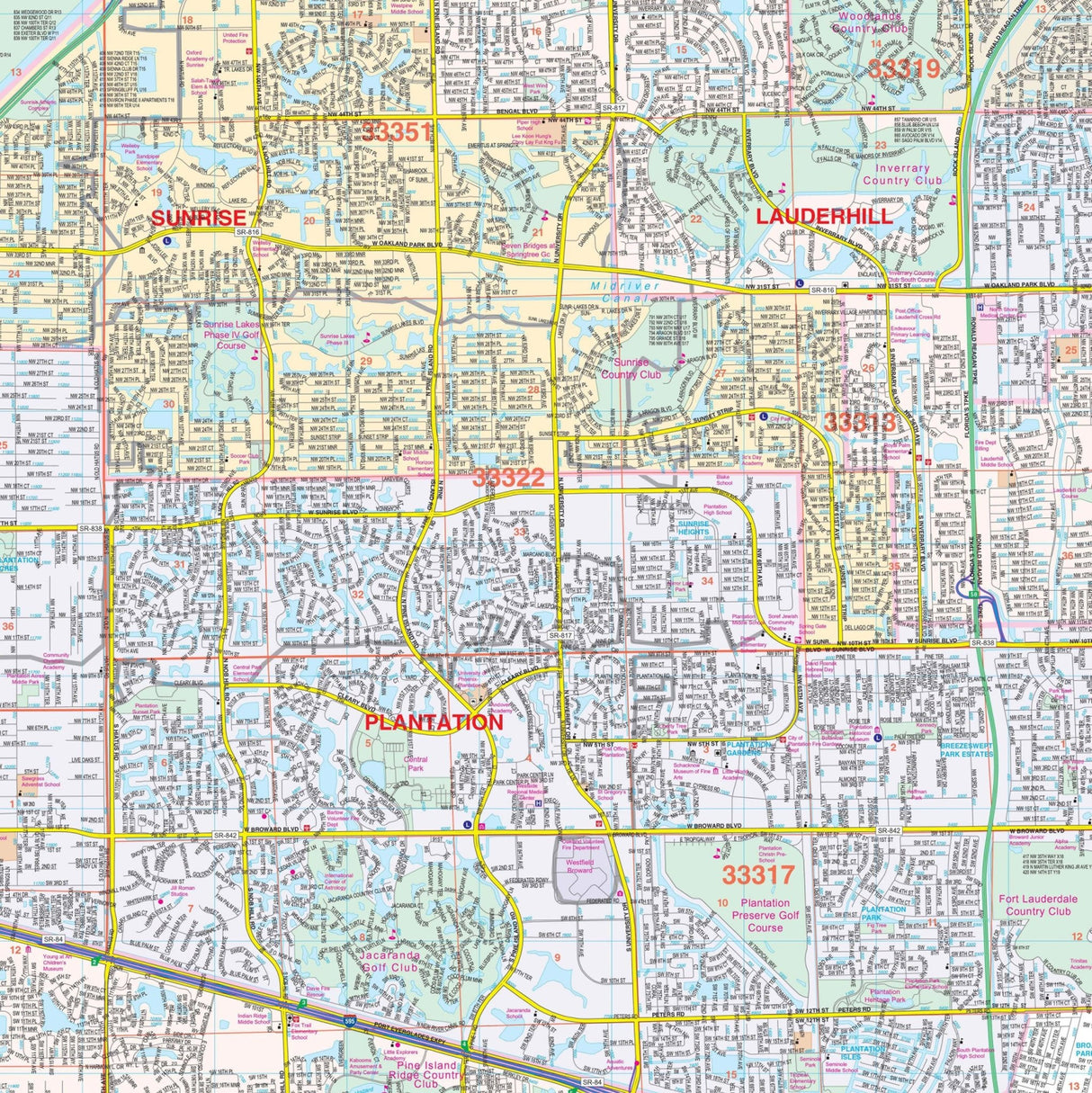 Fort Lauderdale & Broward County, FL Wall Map - KA-C-FL-FORTLAUDERDALE-PAPER - Ultimate Globes