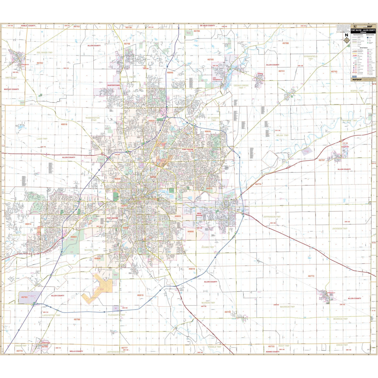 Fort Wayne & Allen County, IN Wall Map - Ultimate Globes - POD - KA - C - IN - FORTWAYNE - PAPER - Ultimate Globes