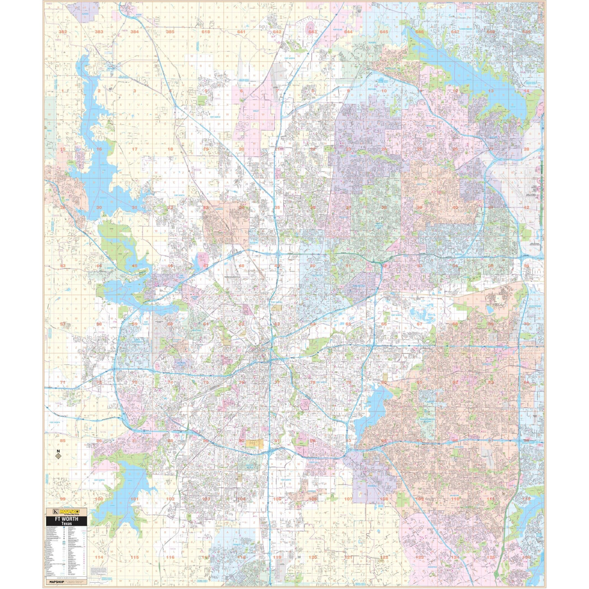 Fort Worth, TX Wall Map - KA-C-TX-FORTWORTH-PAPER - Ultimate Globes