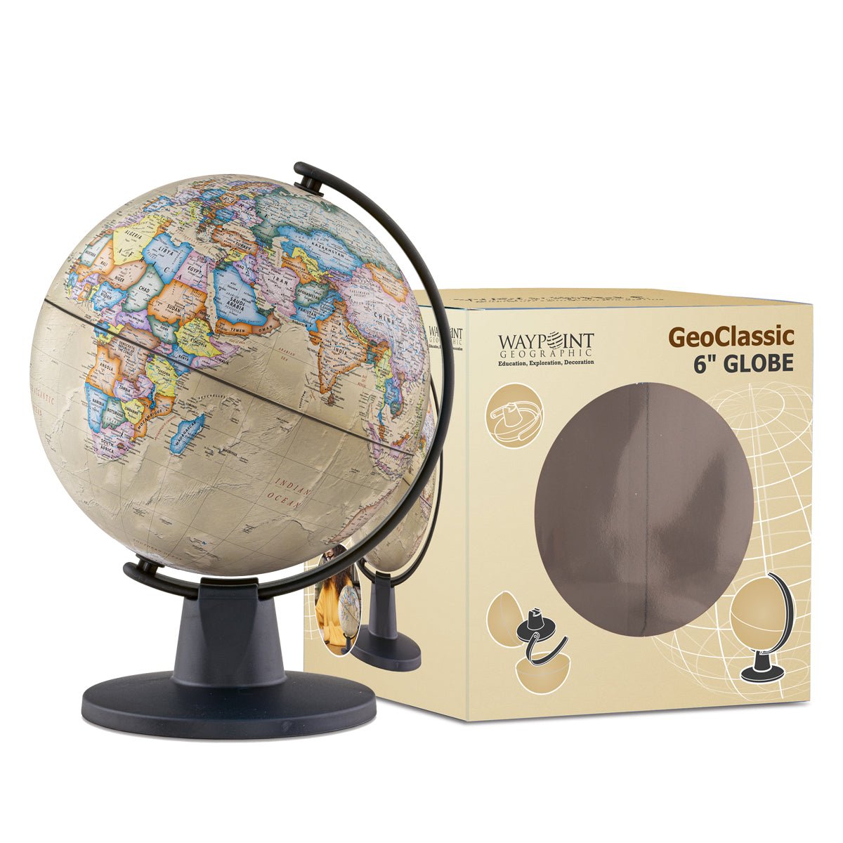 6-Inch Compact Antique-Style Desktop Globe – Classic World Map
