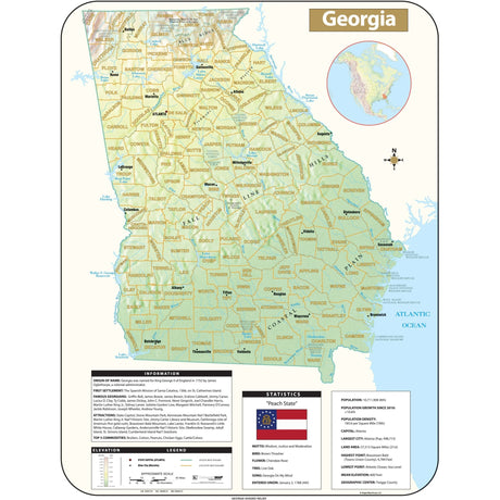 Georgia Shaded Relief State Wall Map - Ultimate Globes - POD - KA - S - GA - SHR - 29X38 - PAPER - Ultimate Globes