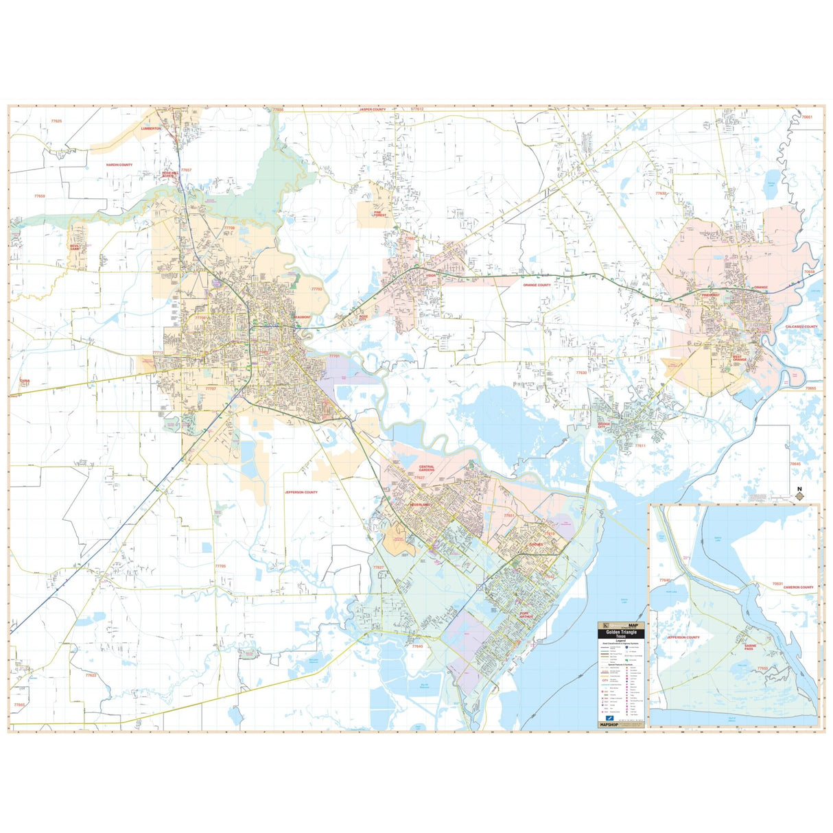 Golden Triangle, TX Wall Map - Ultimate Globes - POD - KA - C - TX - GOLDENTRIANGLE - PAPER - Ultimate Globes