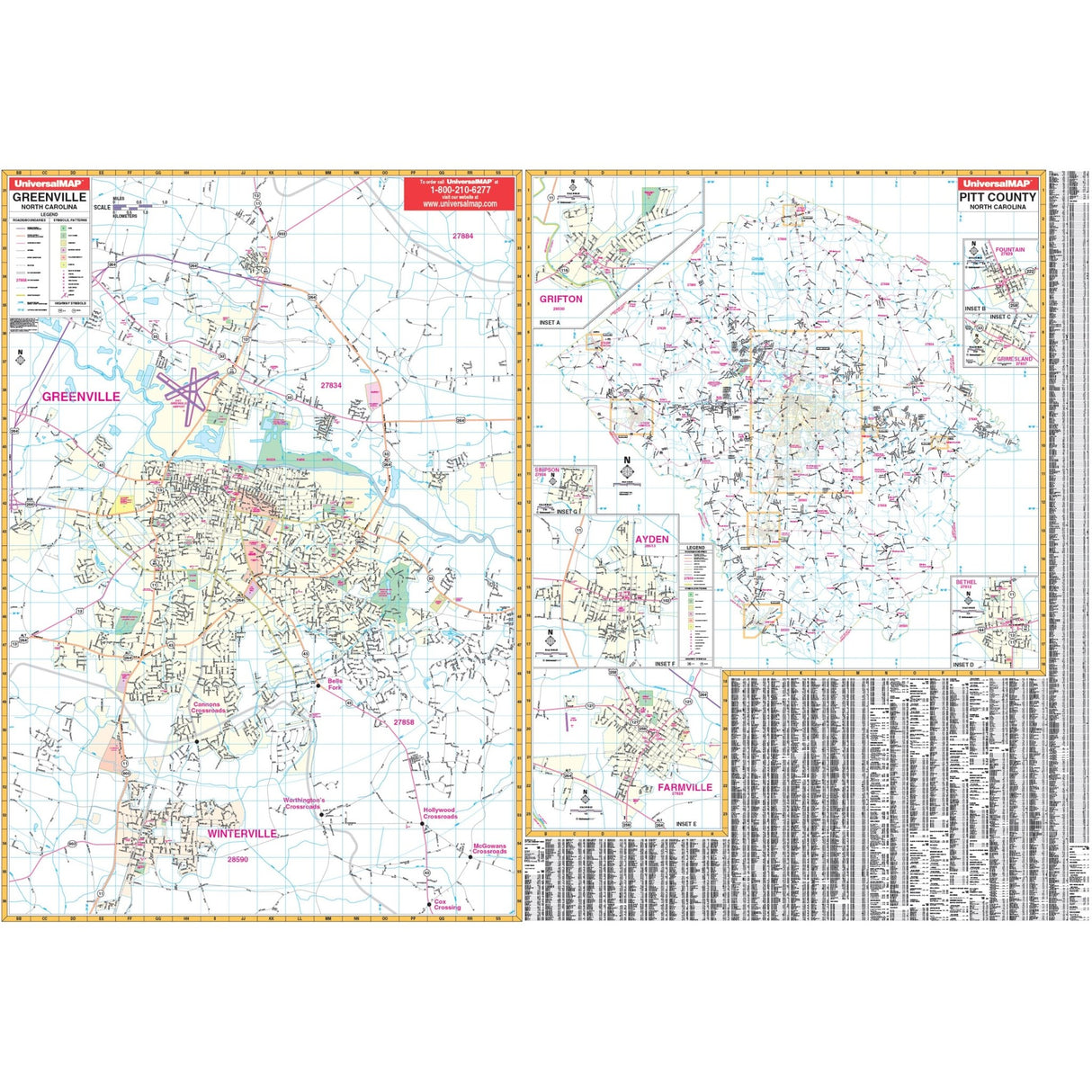 Greenville, NC Wall Map - Ultimate Globes - POD - KA - C - NC - GREENVILLE - PAPER - Ultimate Globes