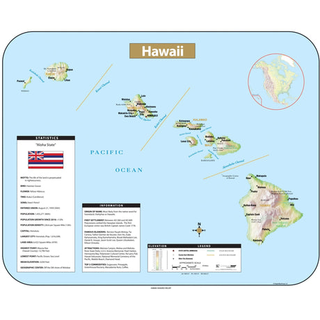 Hawaii Shaded Relief State Wall Map - KA-S-HI-SHR-38X31-PAPER - Ultimate Globes