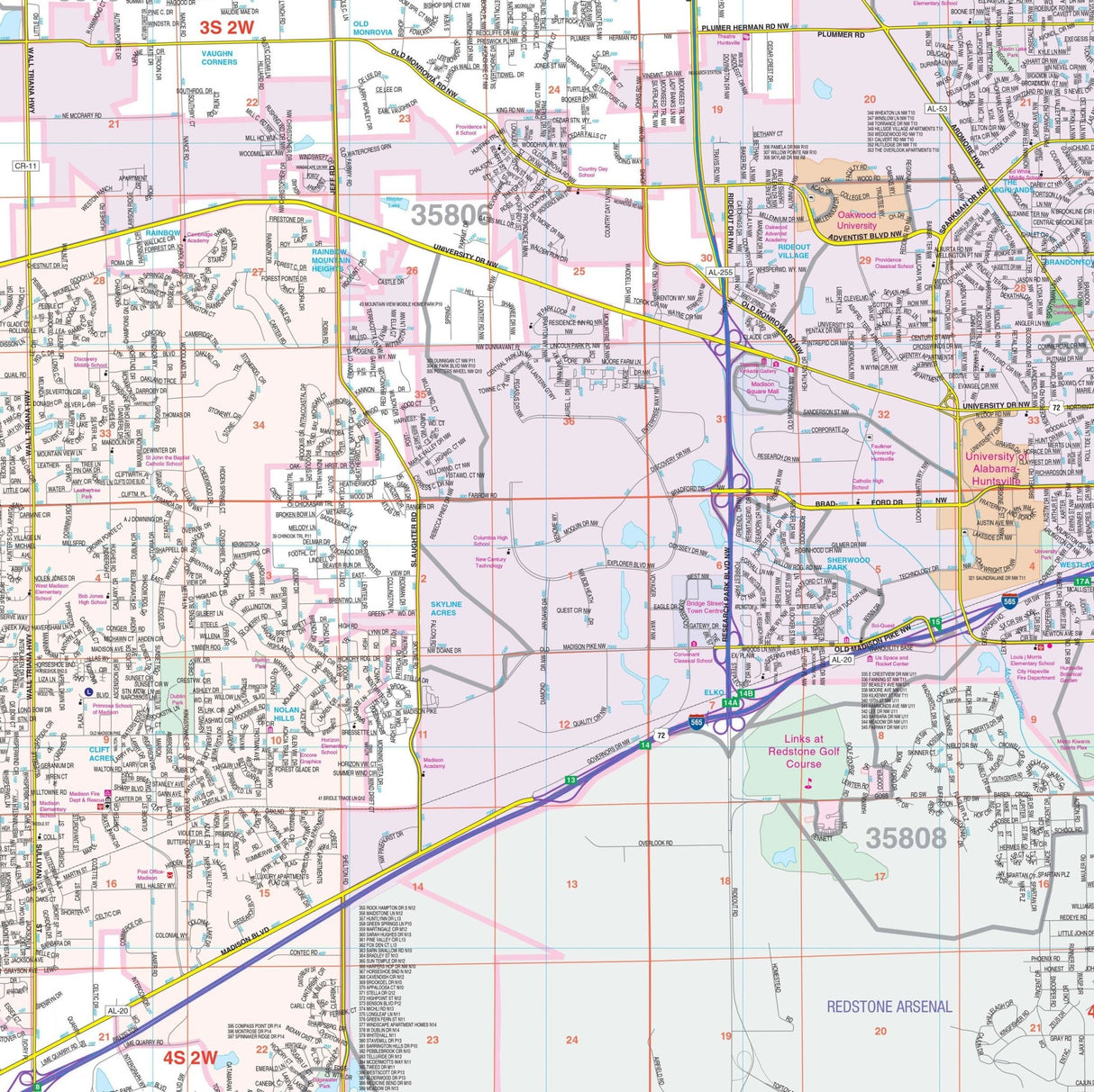 Huntsville, AL Wall Map - KA-C-AL-HUNTSVILLE-PAPER - Ultimate Globes